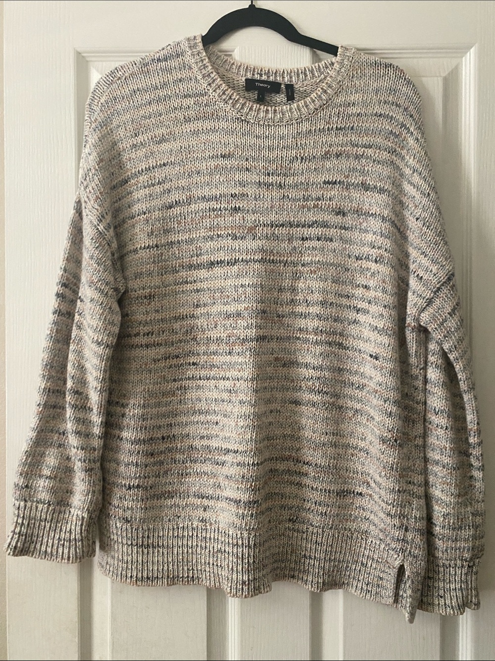 Theory Neutral Marled Crewneck Sweater in Beige and Black